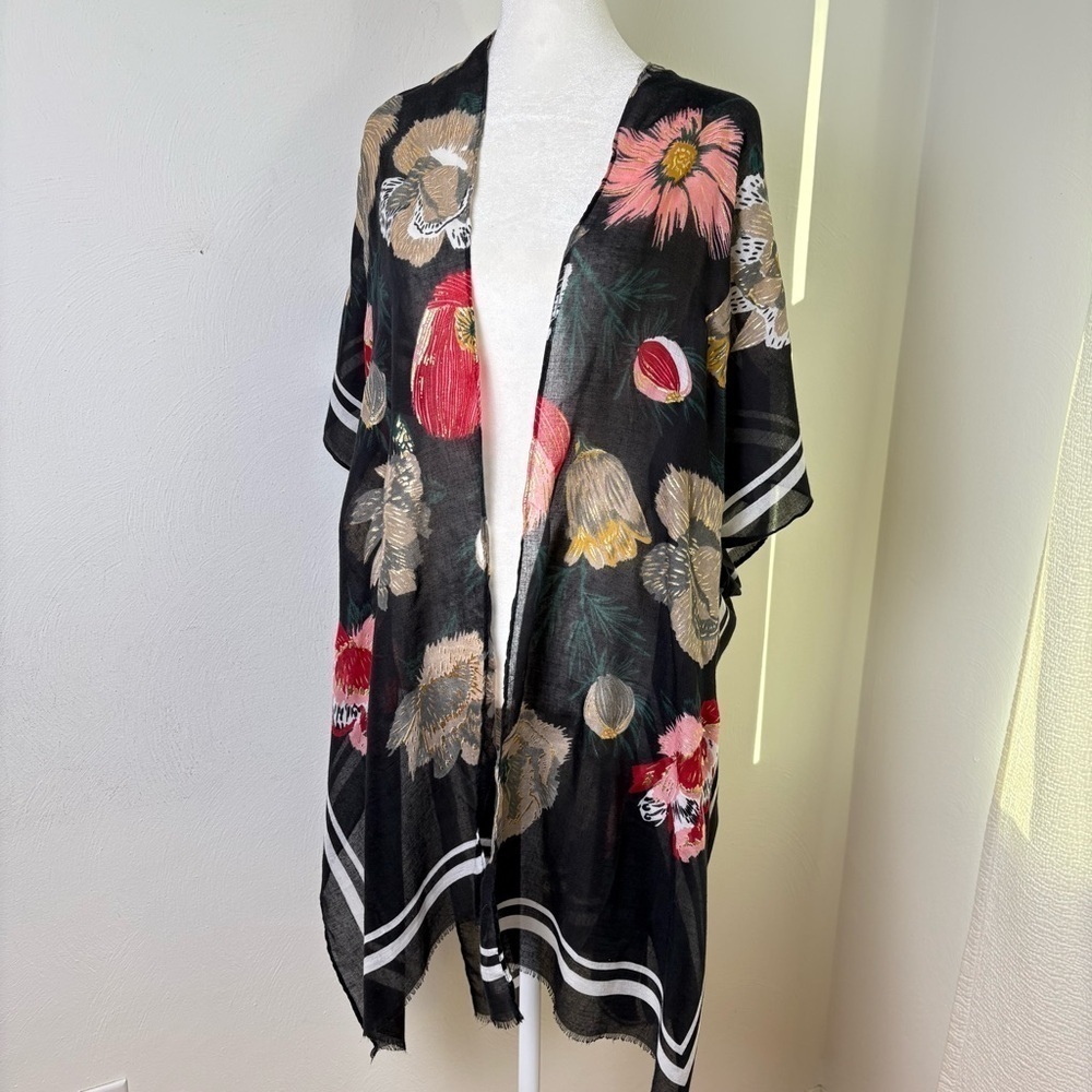 Floral Bohemian Boho Dark Romantic Tropical Kimono Jersey Stripe Wrap Beach - Picture 3 of 14
